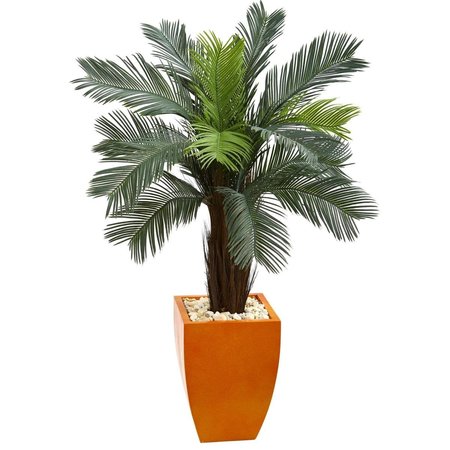 DARE2DECOR 4.5 ft. Cycas Artificial Tree in Orange Planter UV Resistant - Indoor & Outdoor DA775287
